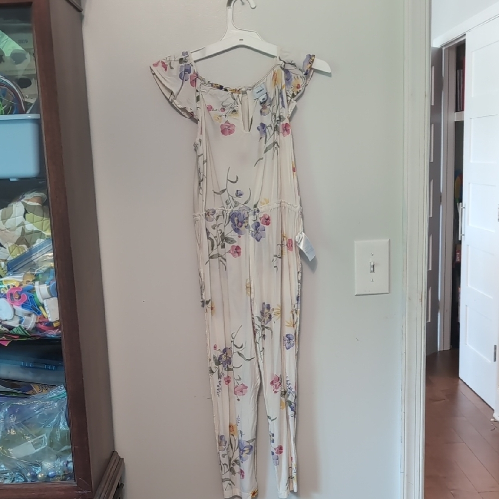 Old Navy Floral Kids Jumpsuit - Cream with Multicolor Flowers